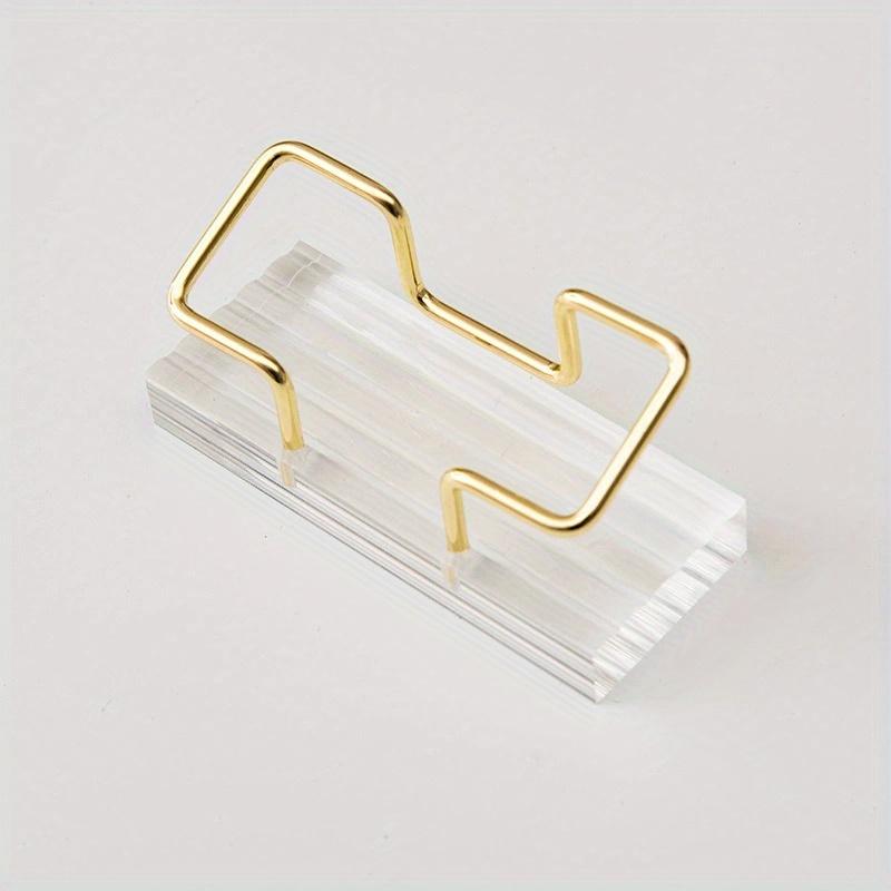 

Elegant Acrylic Business Card Holder with Golden Metal Base - Clear PMMA Desktop Display Stand for Invitations