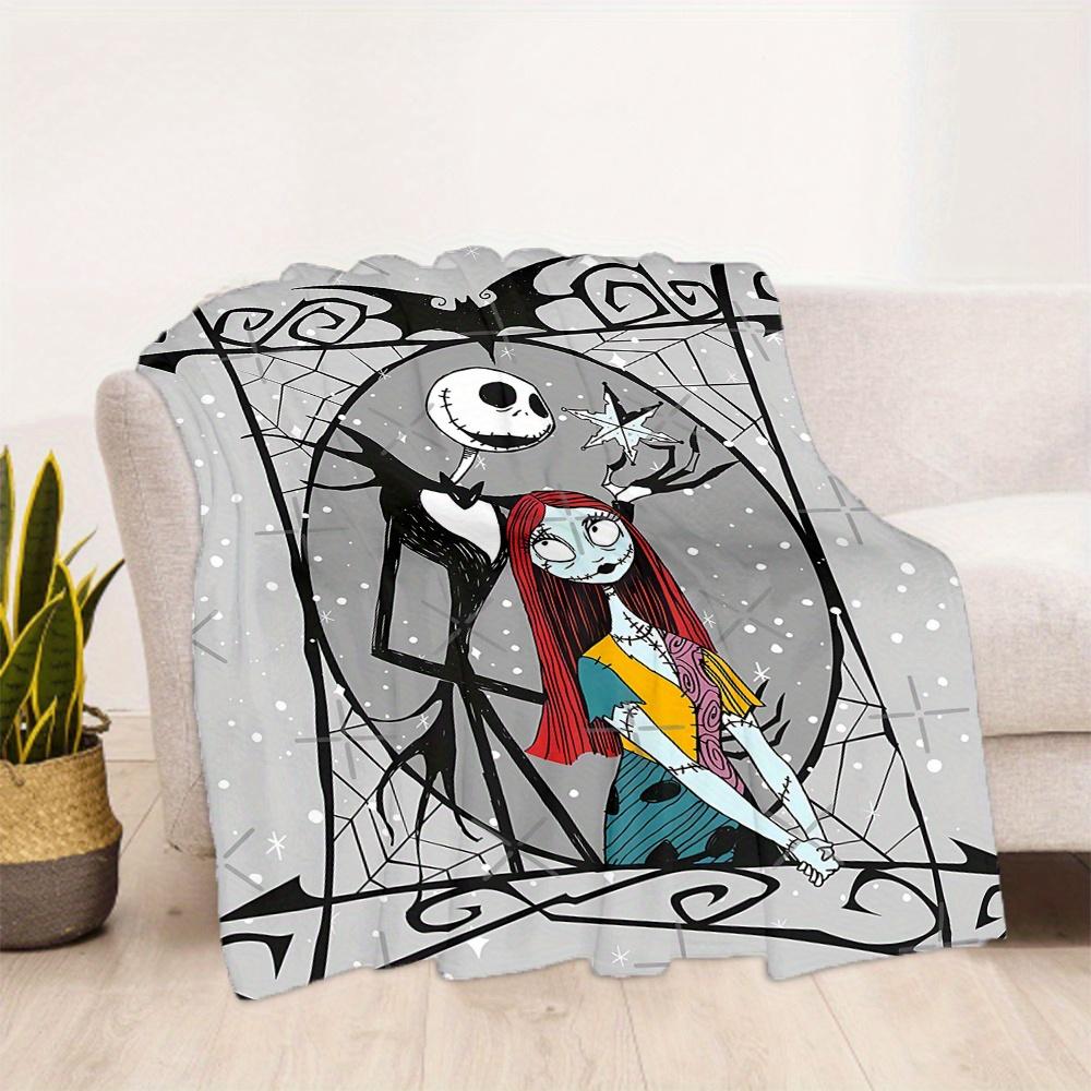 1pc, Jack Skellington and Sally Blanket Seasonal Home Decorative Throw for All Seasons, Living Room, Travel, Camping, Car Blankets