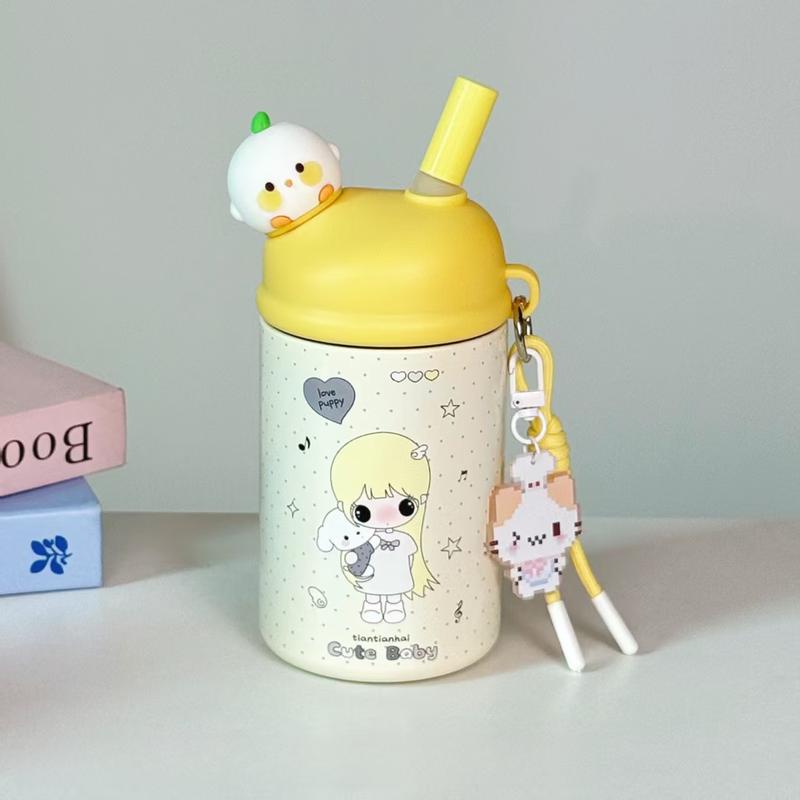 Cute Stainless Steel Kids Straw Water Bottle