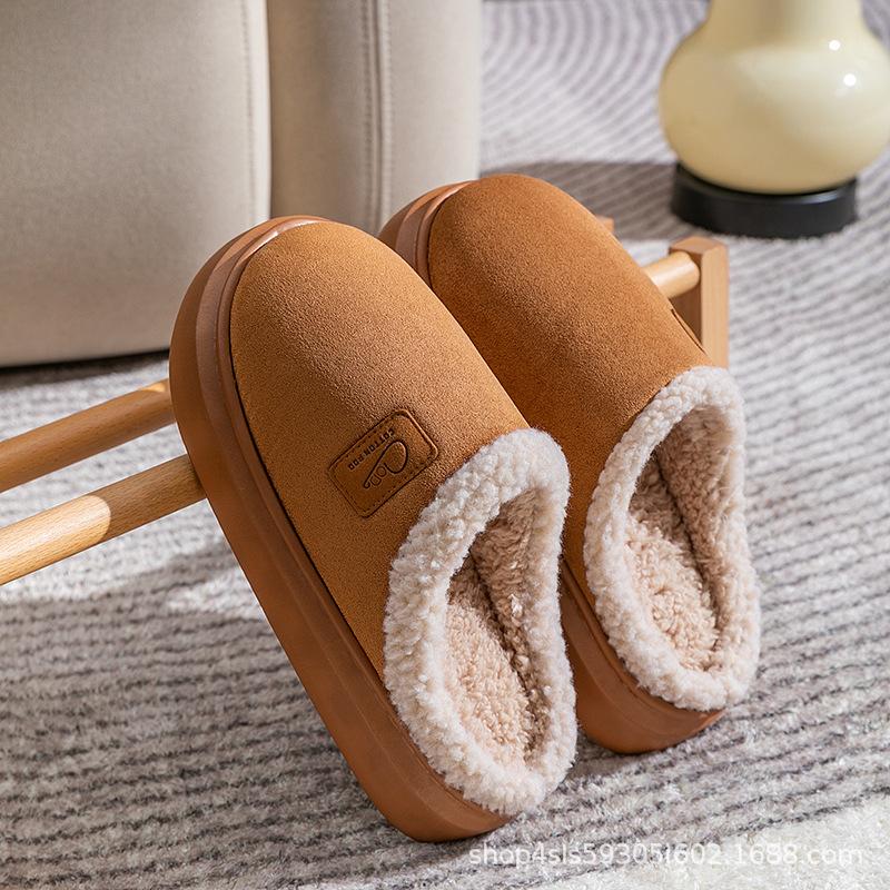 Thick Soled Woolen Slippers for Women, Outdoor Wear In Autumn and Winter, Suitable for Indoor Home Use, with Anti Slip and Plush Fabric for Men