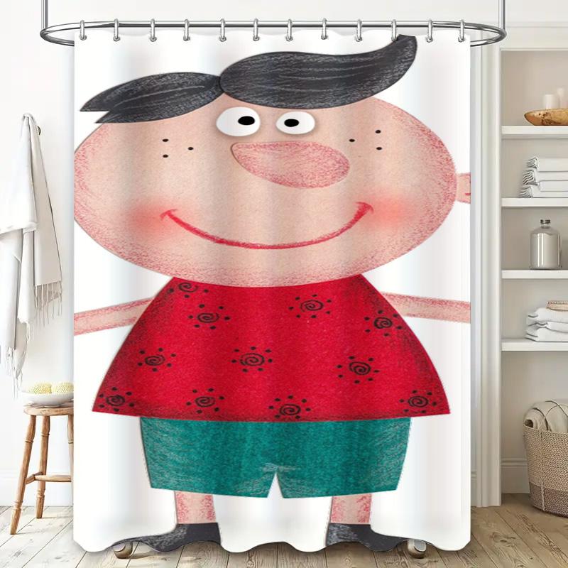 Adorable Cartoon Boy Print Shower Curtain: Waterproof Fabric Decorative Bathroom Decor In Home Garden