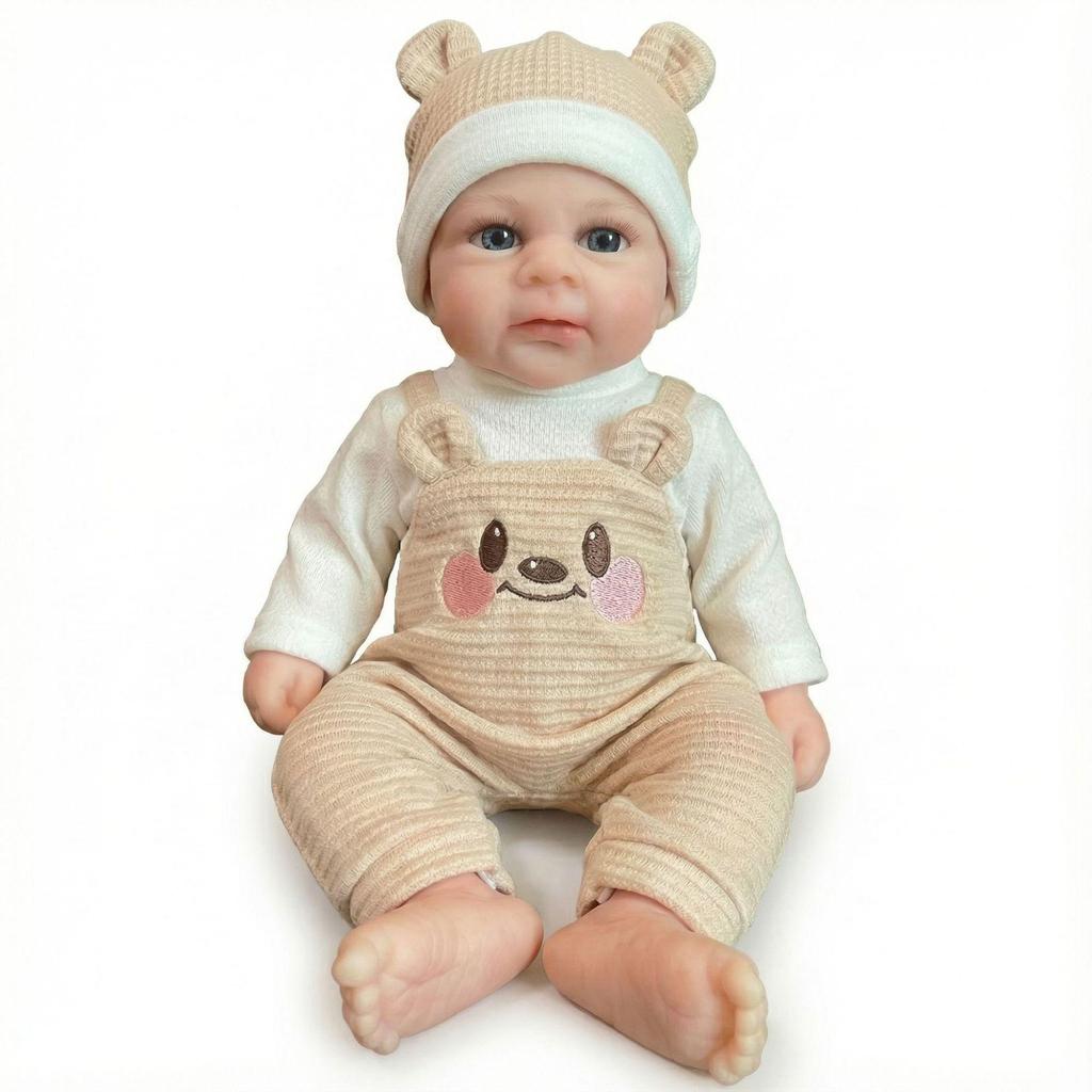 12-inch Light Teddy Bear Overalls Silicone Reborn Doll Gift for Kids - Christmas Gift