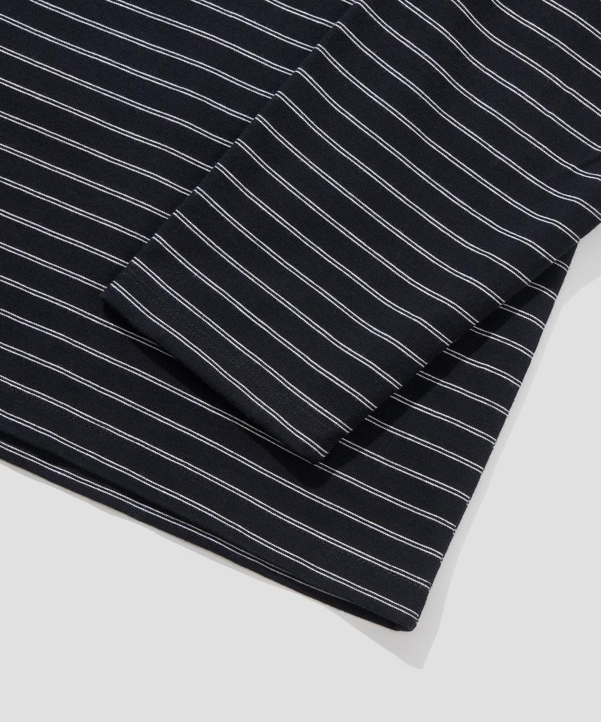 AGOD Camicia Henley con Bottoni Laterali a Righe Manica Lunga [Nero]