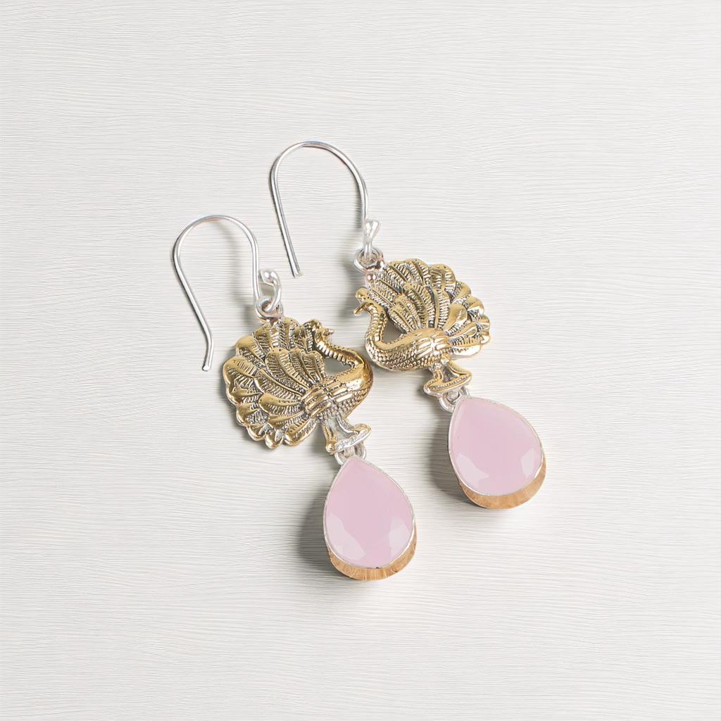 Rose Chalcedony Gemstone 925 Sterling Silver Jewelry Handmade Earrings 2.20" EE-44-15