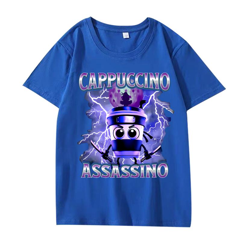 Italian Brainrot Cappuccino Assassino Funny Graphics T Shirt men women Oversized 100% Cotton short sleeve Summer top Unisex tee
