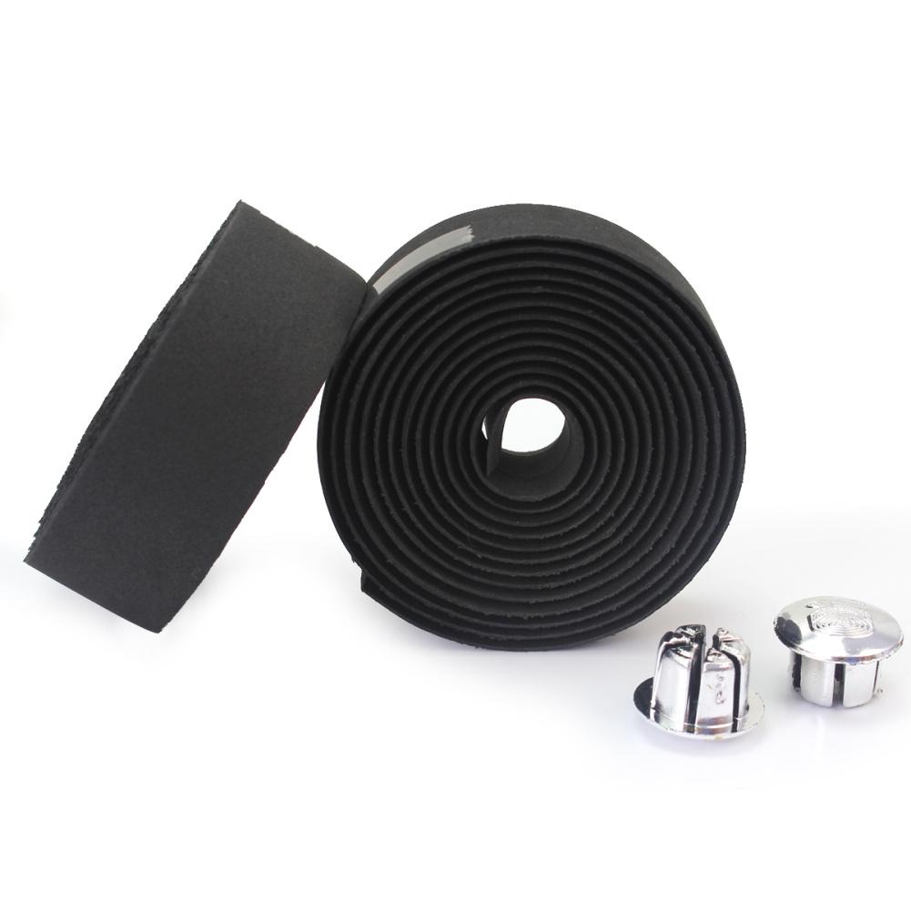 2x Road Bike Bicycle Handle Bar Grips Rubber Foam Tape Belt With Plugs Black