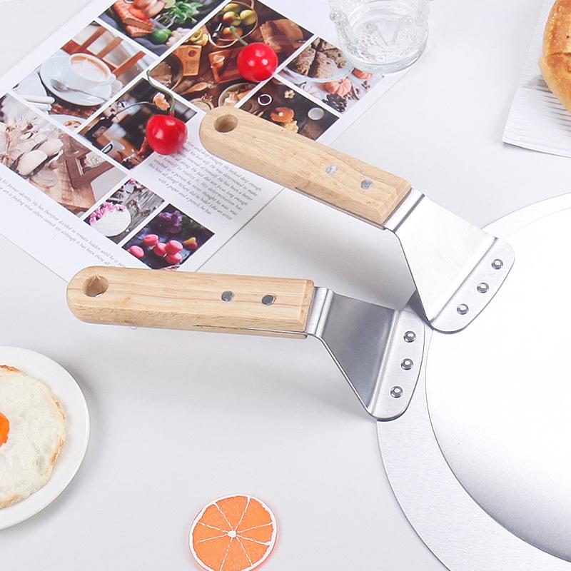 1Pc Pizza Shovel Pastry Tools Accessories Pizza Peel Round Stainless Steel Non-Stick Pizza Paddle Spatula With Oak Wooden Handle