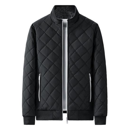 

Осенне-зимняя мужская куртка с тиснением в виде ромба, воротник-стойка с длинным рукавом, флисовая подкладка, планка на молнии, облегающее пальто, однотонная верхняя одежда L чёрный