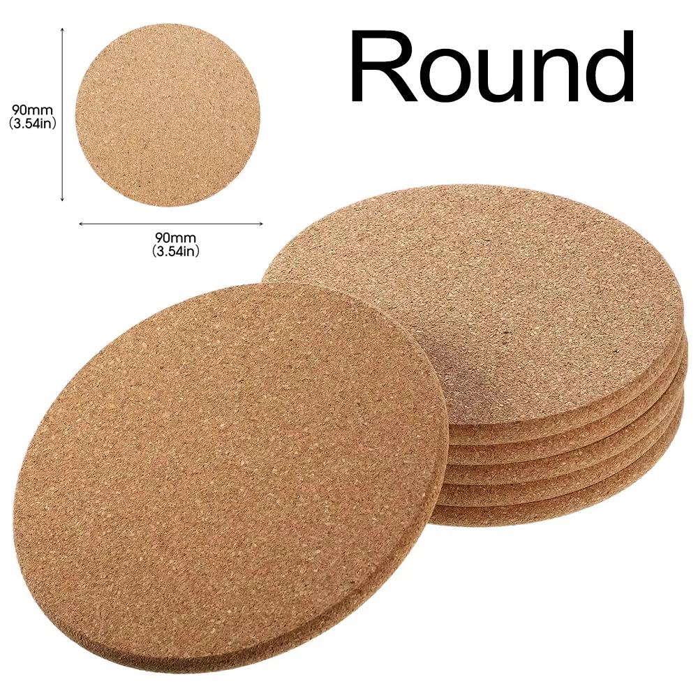 Cup Mat Natural Round Wooden Pad Durable Non-Slip Cork Coaster Tea Coffee Mug Drinks Holder for Table Decor DIY Tableware