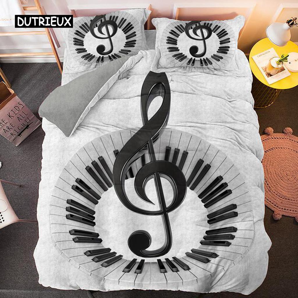 Piano Duvet Cover Set Black Piano Keyboard Music Note Kids Bedding Set Music Theme King Size 2/3pcs Soft Twin Comforter Cover