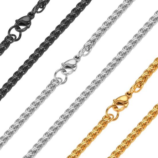 Collana a Catena di Grano per Uomo Tono Oro Argento Nero Catene di Grano 3mm Collana in Acciaio al Titanio per Uomo Ragazzo Regali di Compleanno