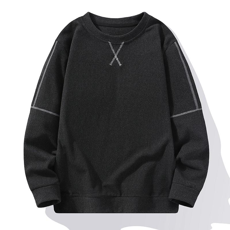 New Autumn and Winter Double-sided Striped German Velvet Men's Round Neck Warm Sweatshirt In Winter Plus Velvet Thickened Base Pullover Sweatshirt