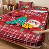 3pcs red checkered Santa Claus print coreless bed sheet set multi size bed cover bedroom bedding decoration machine washable