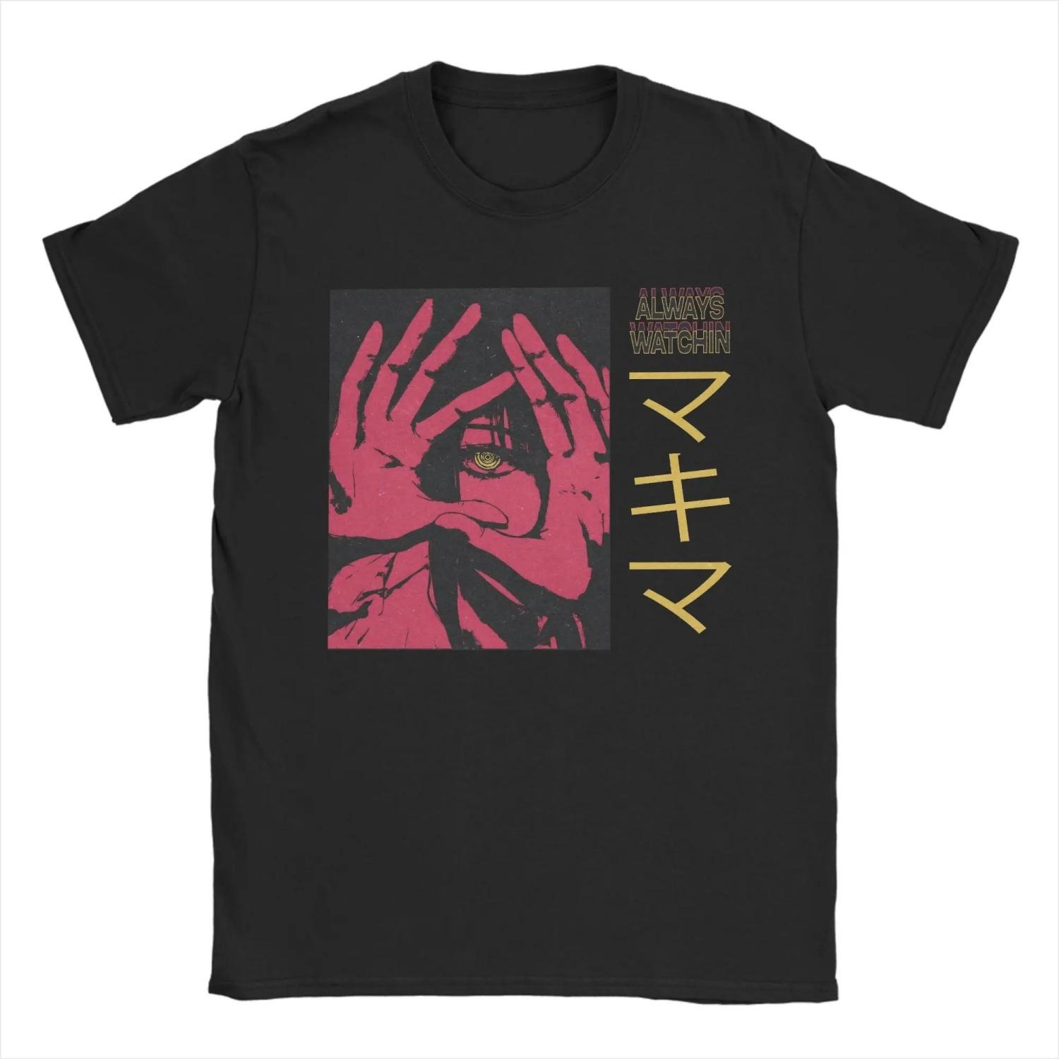 

Fashion Makima Japanese Anime Chainsaw ga T-Shirts for Round Neck Pure Cotton T Shirt Short Sleeve Tees Gift Tops S чёрный