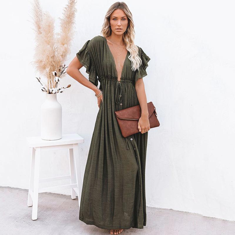 New Bamboo Cloth Button Waist Rope Long Skirt Cardigan Vacation Beach Jacket Sunscreen Clothes Long Skirt Bikini Blouse Women