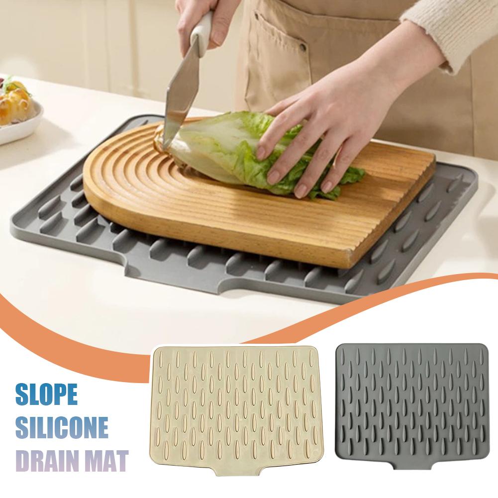 Large Silicone Dish Drying Rack - Non-Slip Drainage Board, Raised Edges Spill Prevention, Easy-Clean Surface for Kitchen Sink