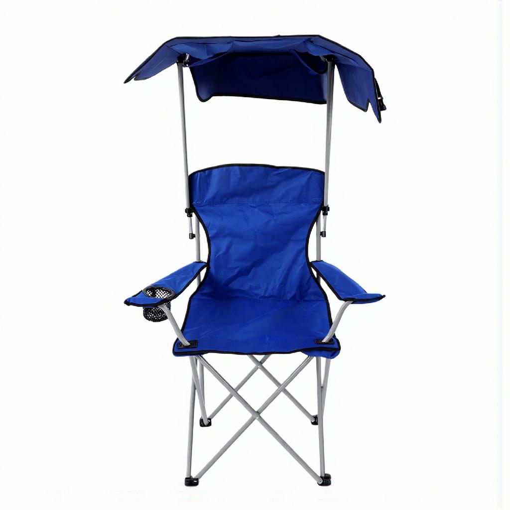 Outdoor Folding Chair Blue 300lb Capacity Breathable Portable High Back Camping Chair with Canopy for Beach Travel