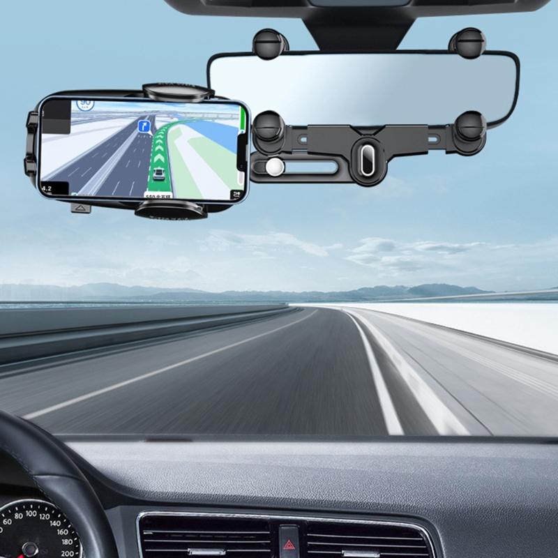 360-degree Rotation-Navigation Mount Mobile Phones Holder Car Adjustable Stand Rearview Mirror Retractable Phone Bracket