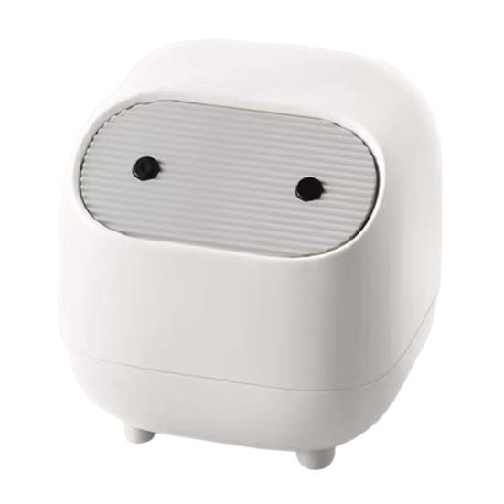 Desktop Trash Can with Folding Cover Press-Type Opening Mechanism Compact Size Cartoon Shape Trash Bin