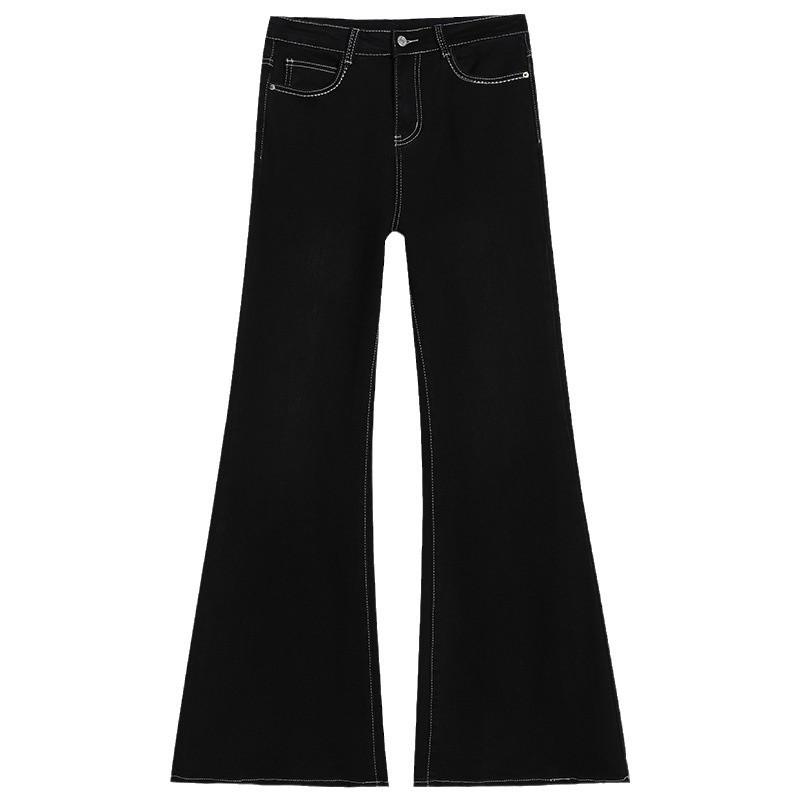 Women's Black High-Waisted Fleece-Lined Micro-Flared Jeans for Autumn/Winter - Slimming and Loose Fit Design