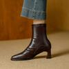 Kurzstiefel mit eckiger Spitze für Damen, dicker Absatz, Herbst und Winter 2025 neu, Reißverschluss hinten, weiches Leder, Nischen-Look, literarischer Retro-Stil, dünne elastische Stiefel