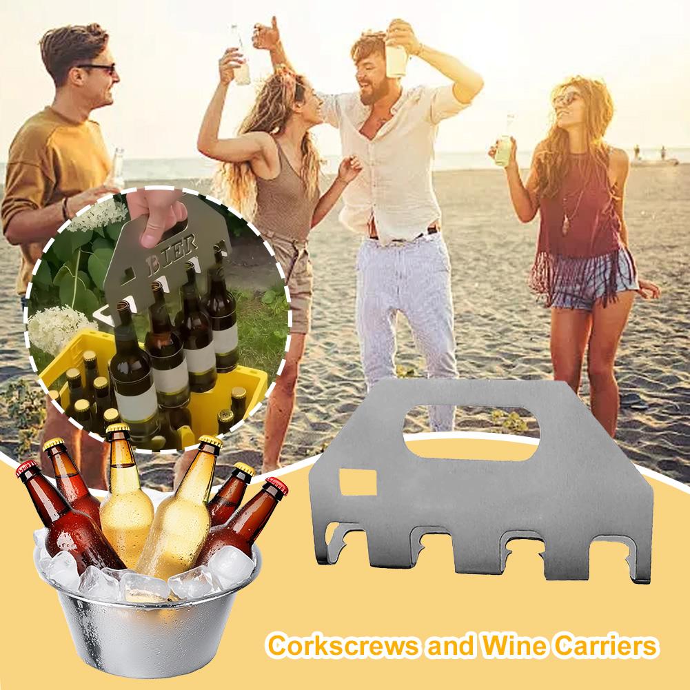 Stainless Steel Beer Cup Holder Wear Resist Beer Bottle Carrier Reusable Heavy Duty Can Opener for Bar BBQ Beer