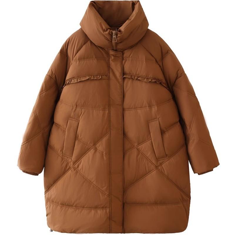 Large size medium and long down jacket for women's 2024 winter thickened retro fungus edge warm loose stand-up jacket