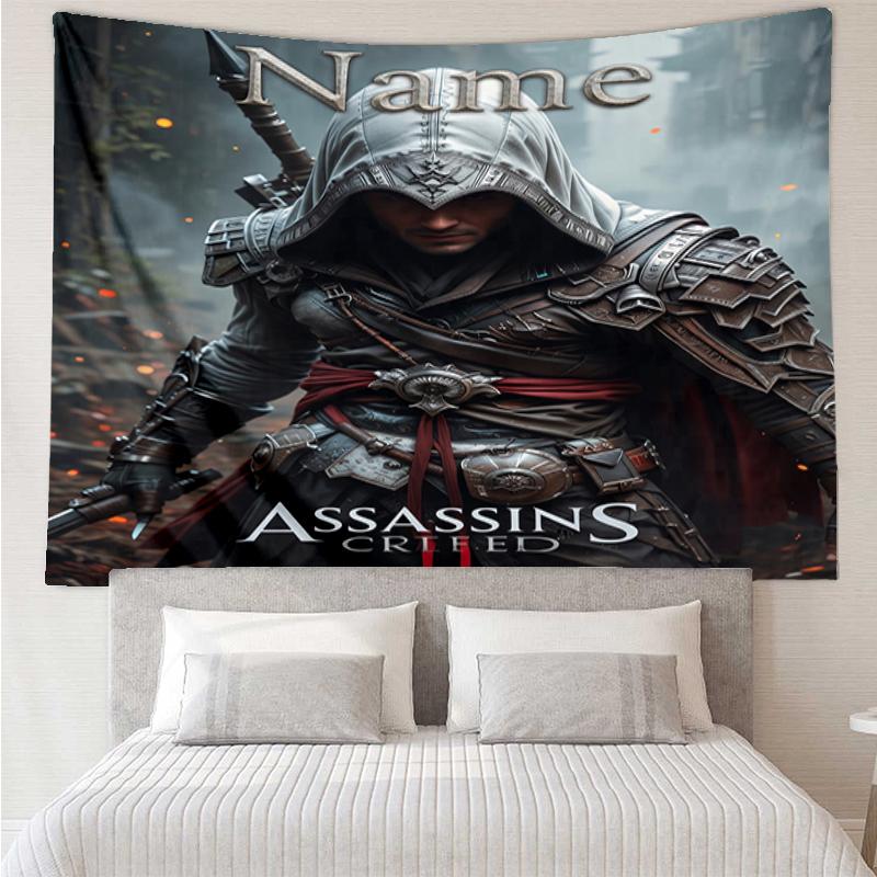 Custom Name Assassin's Creed Print Tapestry, Backdrop, Easy Setup, Ideal for Bedroom, Office & Living Room, with Aesthetic Wall Hanging Decor.