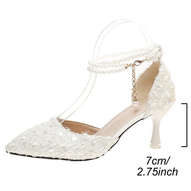 Fashion Bling Pointed Toe Pumps Shoes Women Summer 2025 Luxury Pearl Buckle Strap Women's Pumps Weeding Solid Plus Size Lady High Heels
