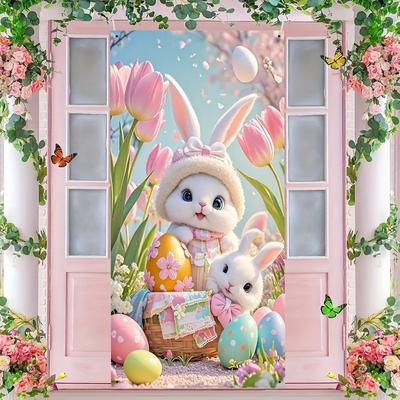 Easter Bunny Wreaths And Banners The Of Easter Decorations And The Space With A Festive Atmosphere.