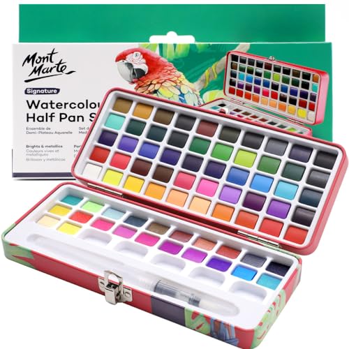 

Mont Marte Signature Watercolor Set, 73-piece set with 50 bright colors and 22 metallic colors, semi-transparent finish. Perfect for artists, hobbyist