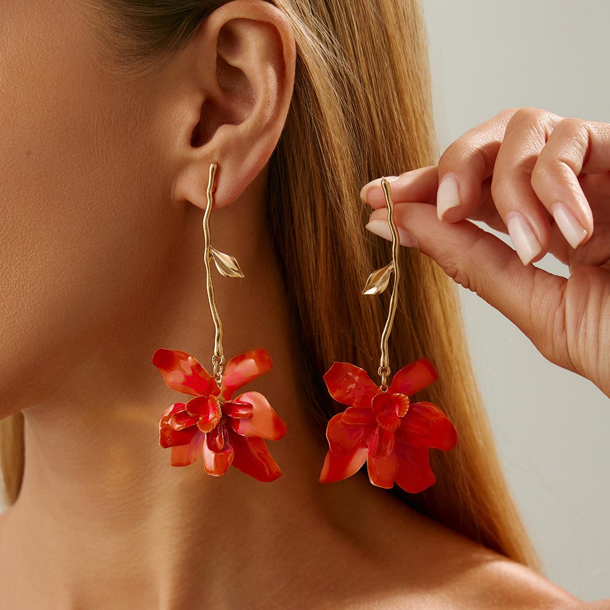 European and American Bohemian retro resin acrylic gemstone earrings, personalized oil dripping three-dimensional flower earrings