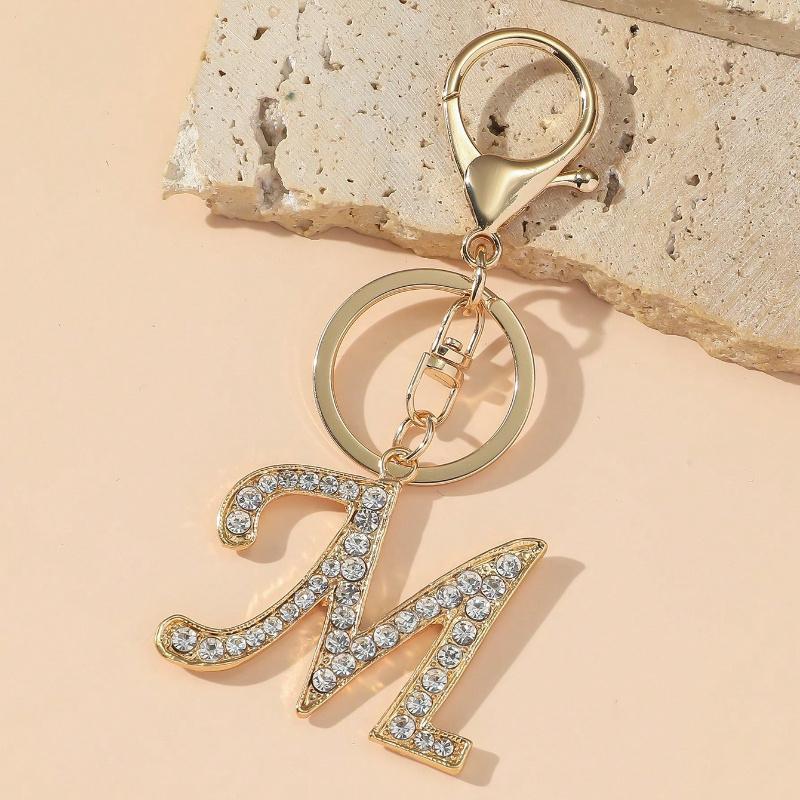 

1pc Women s Fashion A-Z Letter Rhinestone Decorated Key Chain Pendant Keyring Wallet Handbag Charm M золотой