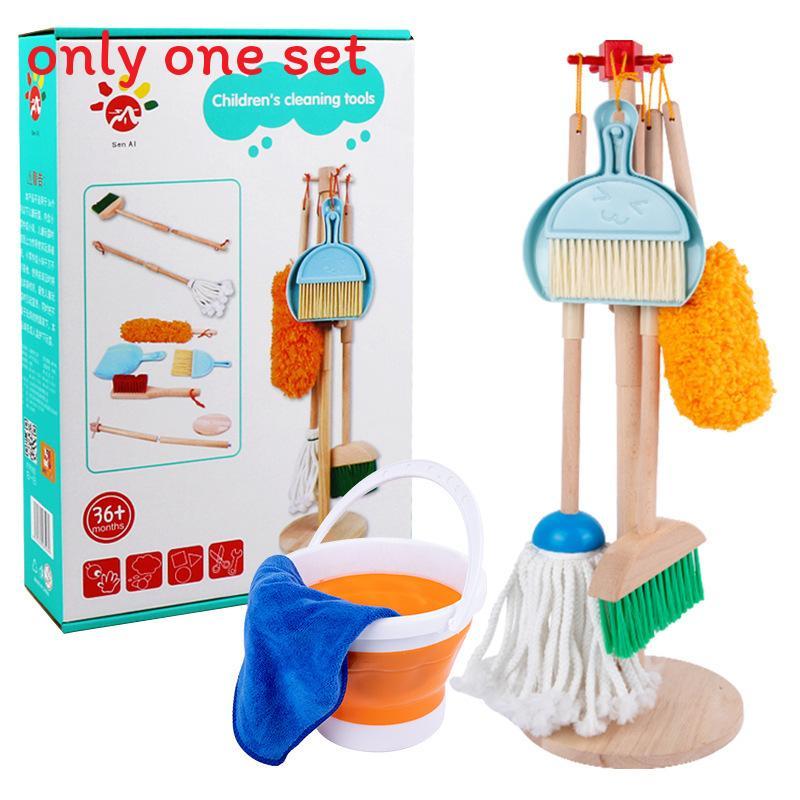 Wooden Cleaning Toy Set For Kids With Childrens Playhouse Role Play Fun