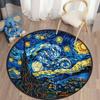 1pcs Van Gogh Starry Night Inspired Round Area Rug Nonslip Chair Mat Artistic Floor Mat for Living Room Bedroom Home Decor Gifts