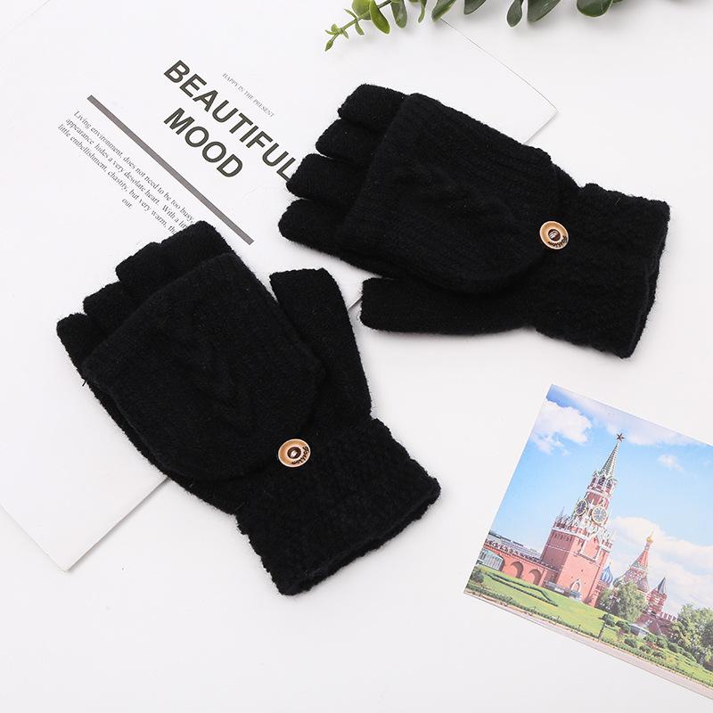 

Women s Cable Knit Faux Cashmere Half-finger Flip Gloves, Outdoor Warm And Cold-proof Thick Gloves One Size