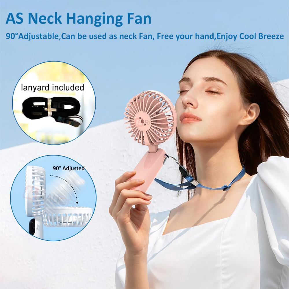 Handheld Fan Portable Neck Hanging Fan 5 Speed USB Rechargeable with Phone Stand and Display Screen Mini Foldable Fan for Travel