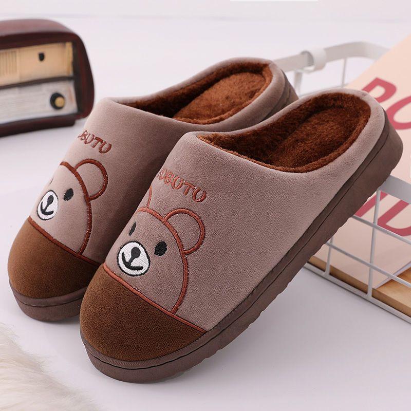 Cotton Slippers Men's Spring and Autumn Winter Indoor Home Use Non-slip Warm Home Couple Winter Plush Women