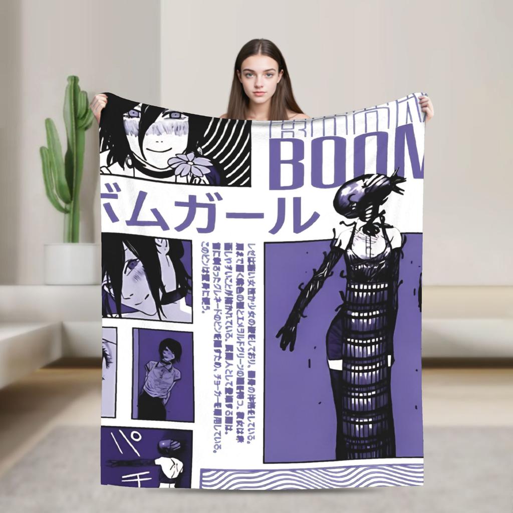 Chainsaw Man Reze Japanese Flannel Blanket  Soft Warm Throw Blanket for Outdoor Picnic Comfortable Bedspread Sofa Bed Cover