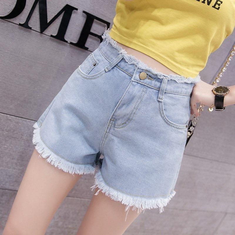 Denim Shorts Women's Summer High Waist New Temperament Lady Wearing Rough Edge Short Pants Tide