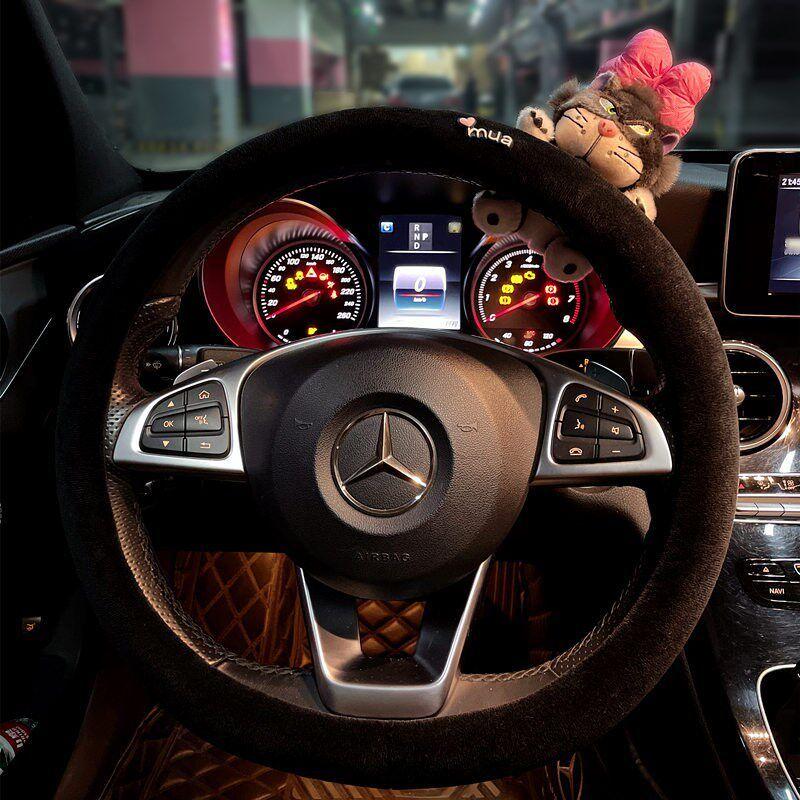 

2024 New Car Steering Wheel Cover Winter Plush Cute Cat Warm Heated Universal Non-Slip Handlebar Cover for Women Short Plush Handlebar [Bowtie Disdain Cat-Round]