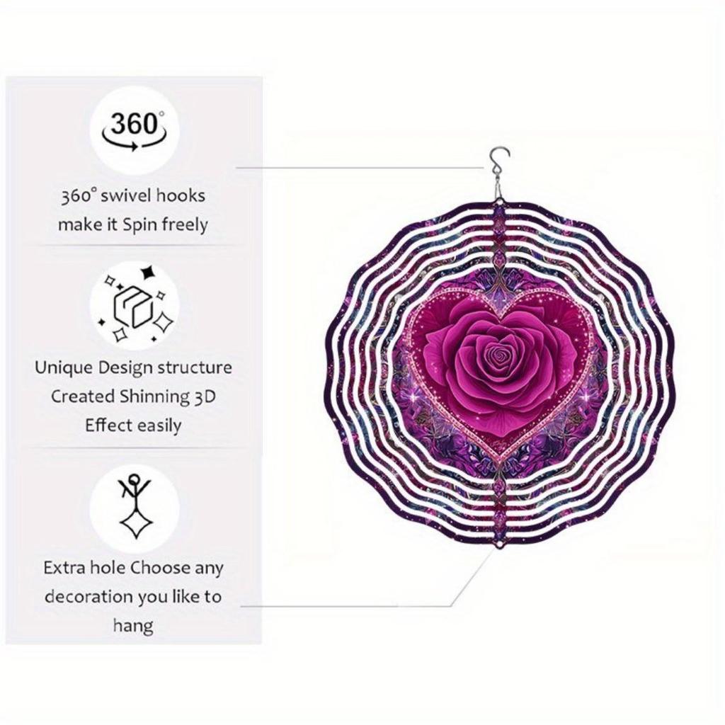 Elegant 2D Mandala Wind Chime - Romantic Pink Rose Metal Design, Outdoor Garden Decor with Soothing Wind-Powered Chimes for Patio