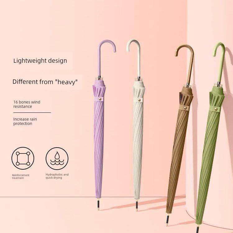 Modern Minimalist Curved Hook Handle 16-Rib Long Handle Fresh Style Umbrella, High Aesthetic Large Sun Protection Wind-Resistant Automatic Umbrella