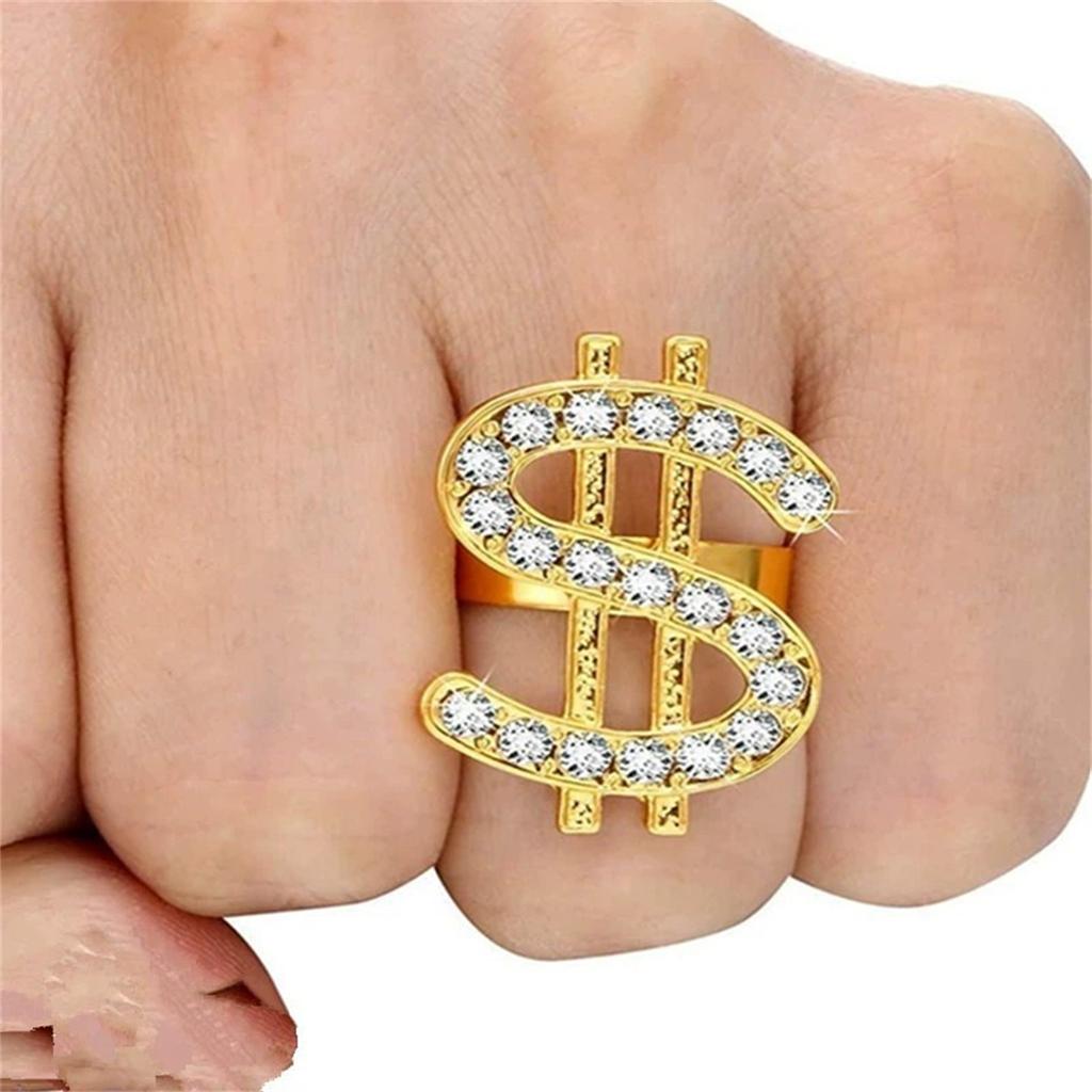Hip Hop Costume Dollar Necklace Ring Cool Rock Costume Adjustable Dollar Sign Pendant Necklace Hip Hop Dollar Ring for Men Women