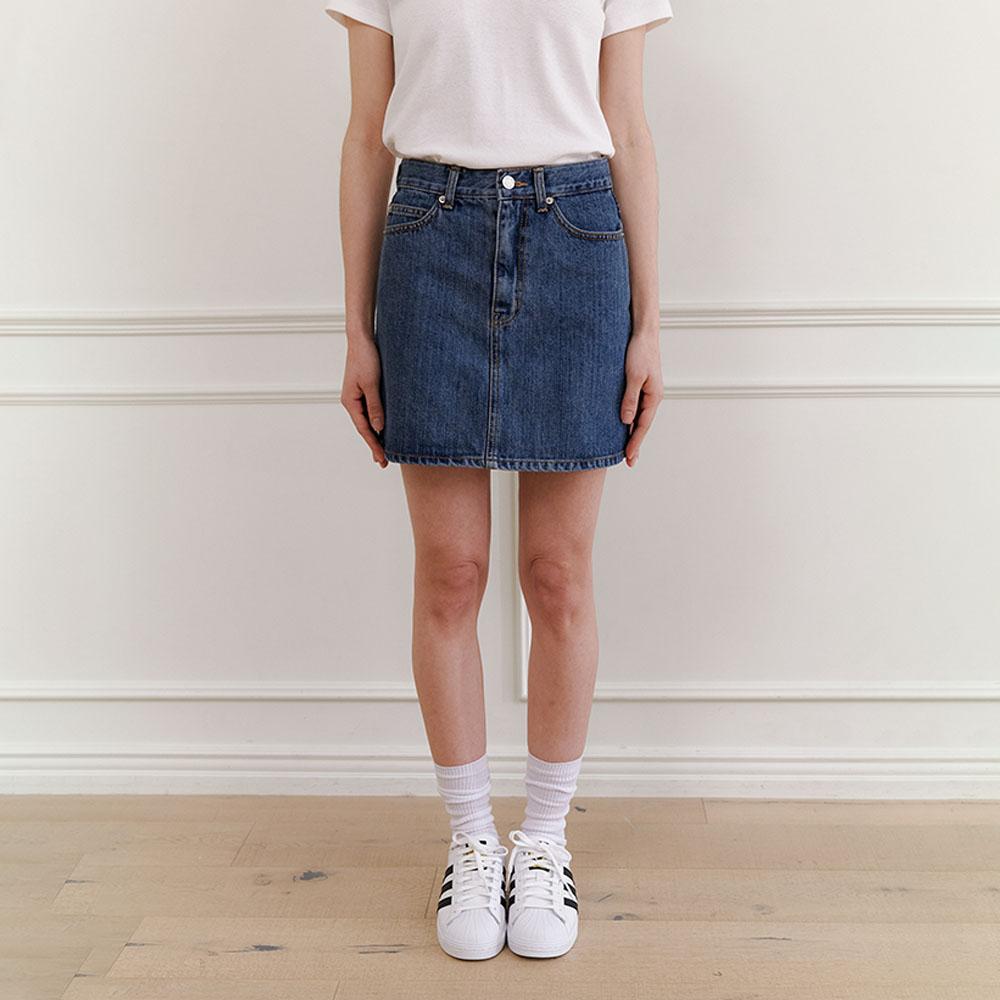 Hauseuobeupondeu Kaihara Fabric Denim Skirt(Light Blue, Mid Blue)