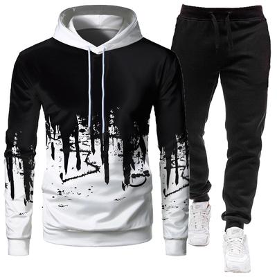 2026 Men's Sporty Slim Fit Graffiti Print Hooded Set
