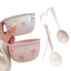 ZISIZ Girly Pink Bow Ceramic Rice Bowl Set