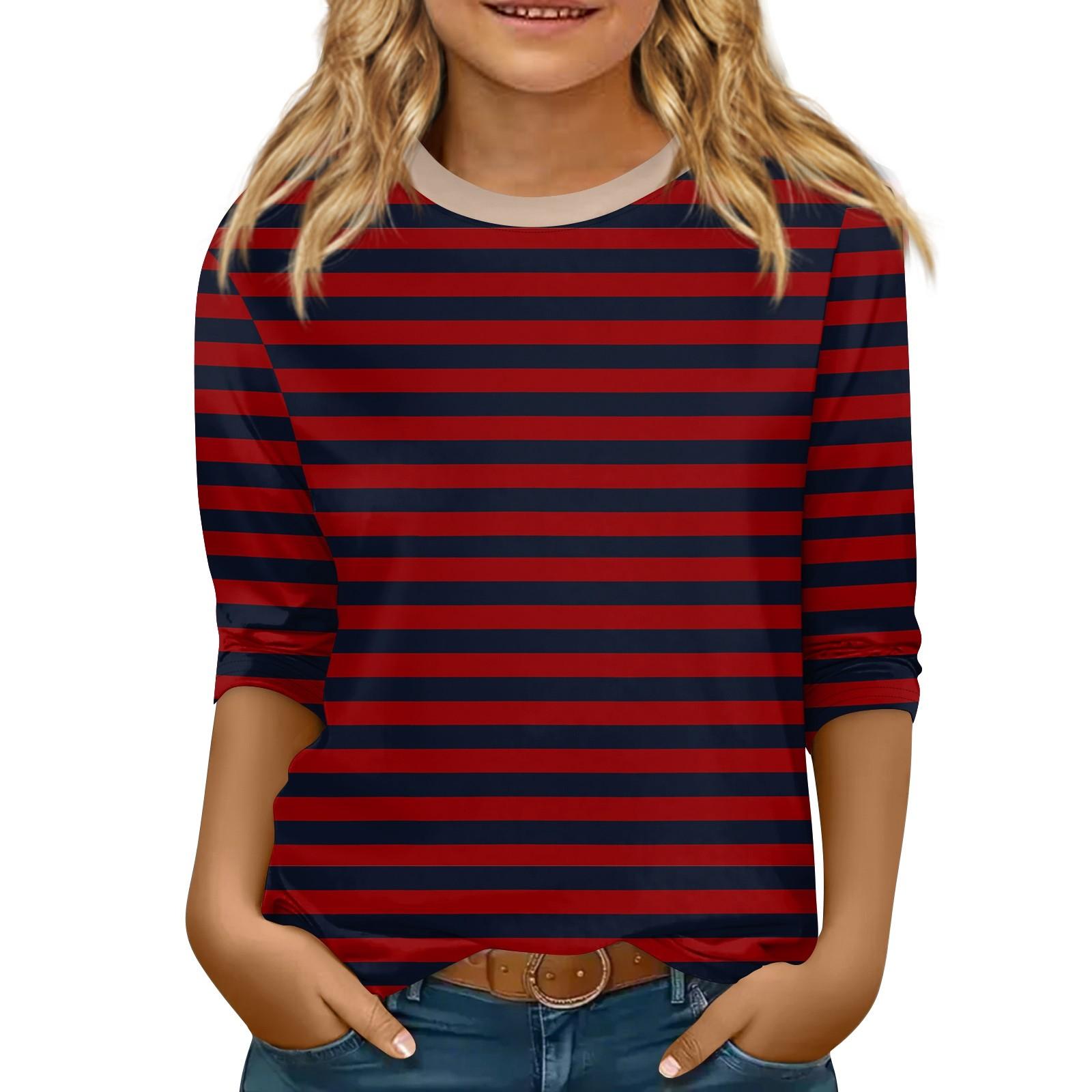 

Детская футболка с рукавом 3/4, повседневная футболка с принтом, круглый вырез, блузка-пуловер 160 винный