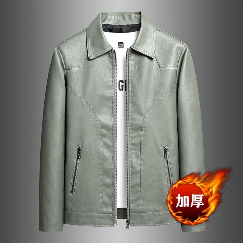 Locomotive trendy cool men's leather jacket autumn and winter lapel pu youth windproof and warm casual versatile men's leather jacket