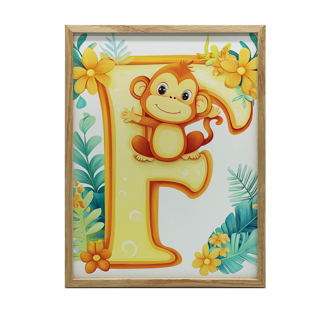 Poster Cheerful "F" With Monkey Poster Cheerful "F" With Monkey, 30X40 Cm, Dark Brown Wooden Frame, 230 Gsm Matte Paper
